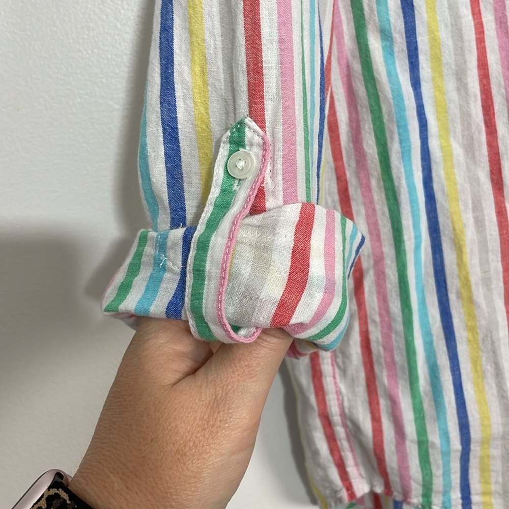 Lands end linen blend cabana stripe shirt size M - Picture 4 of 9